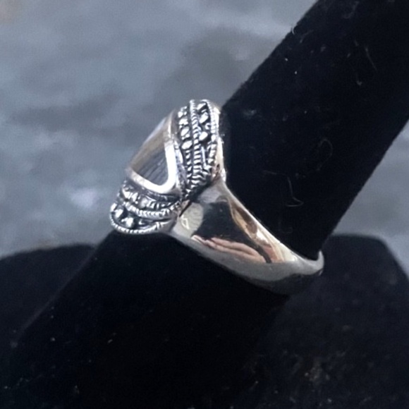 Abalone, Sterling and Marcasite Ring Size 5.5-6 - Picture 2 of 6